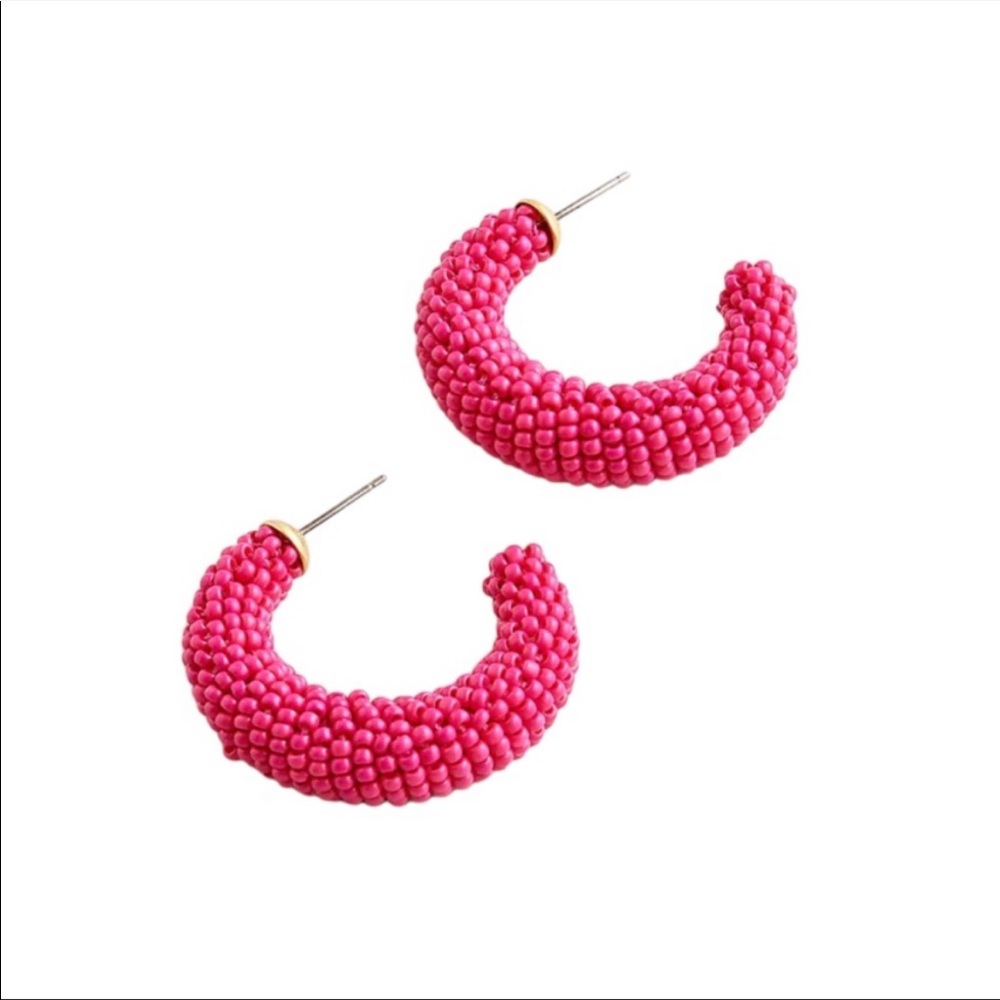 J CREW pink beaded hoop earring